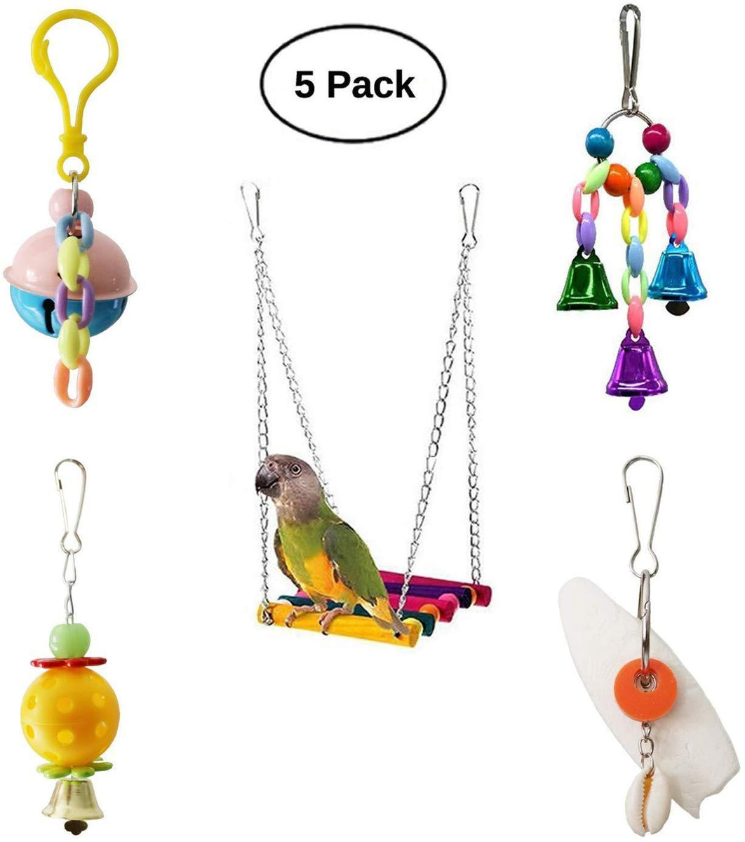 BWOGUE 5pcs Bird Parrot Toys Hanging Bell Pet Bird Cage Hammock Swing Toy  Hanging Toy for