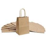 Halulu 100pcs 5.25" x 3.75" x 8 " Brown Kraft Paper Bags,Handled, Shopping, Gift, Merchandise, Carry, Retail,Party Bags