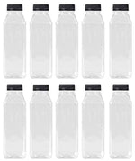 16 Oz Clear Plastic Juice/Dressing PET Square Container Bottles w/ Black Tamper Evident Caps by Pexale(TM)- (Pack of 10) (10)