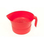 Red Easy Greasy Plastic Strainer with Handle -3 Pc Colander Set - Ground Beef Grease Strainer (Red)