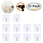 Adhesive Hooks, Nail Free Ceiling Hanger for Kitchen and Bathroom Transparent Heavy Duty Wall Hooks (10/Pcs)