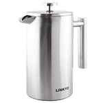 LINKYO French Press Coffee Maker - Brushed Finish Stainless Steel Coffee Press 34oz, 1L