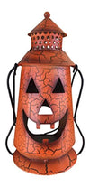 Halloween Pumpkin Rustic Lantern with Handle, - Metal Jack O Lantern Fall Decoration, Standing or Hanging, Holds Pillar Candle - Indoor, Outdoor, by Clovers Garden