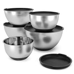 X-Chef Stainless Steel Mixing Bowls Set With 5 Lids and Anti-Slip Bottom, Measurement Marks, Non-Slip, Durable(Set of 5)