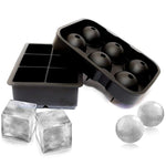 Charmed Ice Cube Trays Silicone Set of 2 - Sphere Round Ice Ball Maker & Large Square Ice Cube Mold for Chilling Bourbon Whiskey, Cocktail, Beverages and More (Black) (Sphere and Cube)