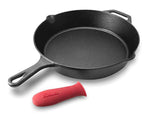 cuisinel - Pre-Seasoned Cast Iron Skillet (12-Inch) w/Handle Cover Oven Safe Cookware | Heat-Resistant Holder | Indoor and Outdoor Use | Grill, Stovetop, Induction Safe. New Version