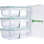 [2-Compartment] Glass Meal Prep Container Set with Snap-Locking Lids, BPA-Free, Airtight, Leakproof, Microwave, Oven, Freezer, Dishwasher Safe (5 Cups, 40 Oz, Rectangle)