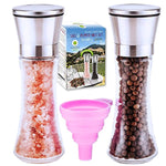 Salt and Pepper Grinder Set -Dry Spice Mill-Brushed Stainless Steel Glass- Pepper Mill and Salt Mill-Adjustable Ceramic Motor-Peppercorns Sea Salt-Fine and Coarse Ground by Surround Point