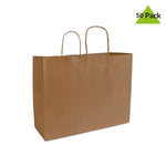 16x6x12" - 50 Pcs - Kraft Paper Shopping Bags, Paper Bags with Handles, Gift Bags, Brown Bags Bulk