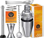 Premium Cocktail Shaker Bartender Kit -24 Ounces Bar Set Built-in Strainer With Muddler, Mixing Spoon, Measuring Jigger and Ice Tong Plus Cocktail Recipes - Bar Tools for Martini (Grey) by Mixologist World