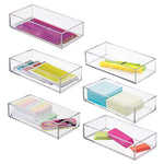 mDesign Stackable Small Plastic Desk Drawers Organizer Trays for Highlighters, Pens, Pencils - Pack of 6, 4" x 8" x 2", Clear