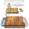 Cutting Board with Trays - Organic Acacia Wood Butcher Block with Containers White Pale Blue - Naturally Antimicrobial - For Meat Vegetables Bread or Cheese Board