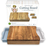 Cutting Board with Trays - Organic Acacia Wood Butcher Block with Containers White Pale Blue - Naturally Antimicrobial - For Meat Vegetables Bread or Cheese Board by Kristie's Kitchen