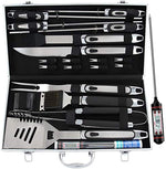ROMANTICIST 21pc BBQ Grill Accessories Set with Thermometer - Heavy Duty Stainless Steel Barbecue Grilling Utensils with Non-Slip Handle in Aluminum Storage Case for Men Women