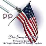 Flag Pole - 6 Foot Silver Brushed Aluminum No Tangle Spinning Flagpole with Silver Globe Built Tough and Beautiful to Fly Grommeted or Sleeve Flags Proudly in Residential House or Commercial Settings