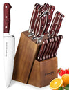 Knife Set, Wooden Handle 15-Piece Kitchen Knife Set with Block Wooden, Manual Sharpening for Chef Knife Set, German Stainless Steel, Emojoy (15 Piece Knife Set)