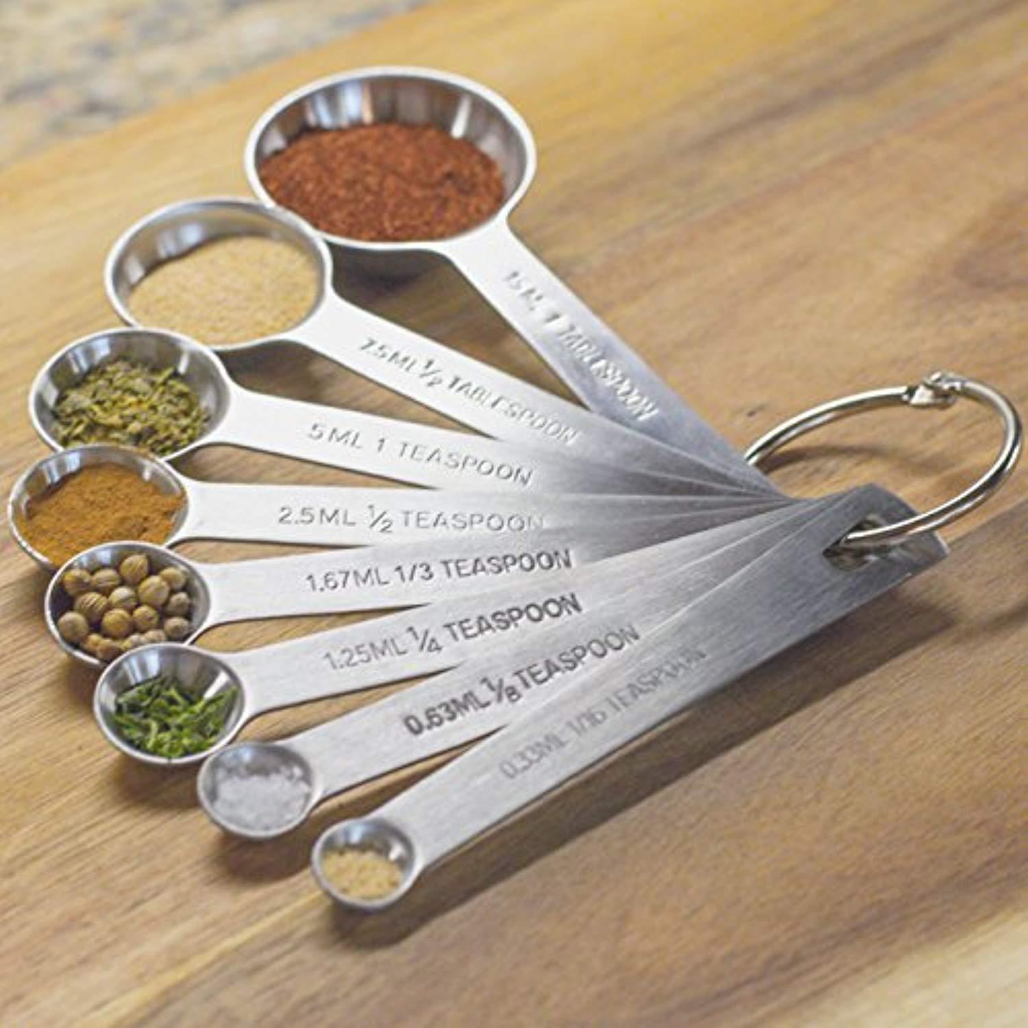 Natizo Set of 8 Stainless Steel Measuring Spoons - With 1/8, 1/3 and 1/16  Teaspoon, 1/2 Tablespoon - Metric and US Measurements - The Complete Set  for Your Kitchen price in UAE,  UAE