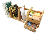 Natural Bamboo Desk Organizer with Extendable Storage and Two Drawers for Office and Home, Expandable Desk Tidy Bamboo Bookshelf