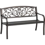 Powder Coated 33.5 x 24 x 50.5-Inch Cast Iron Outdoor Patio Bench with Ivy Design Backrest, Black
