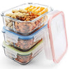 Glass Meal Prep Containers 3 Compartment, MCIRCO Food Storage Container Set with Airtight Locking Lids - Portion Control - Microwave, Freezer, Oven & Dishwasher Safe - BPA Free Containers