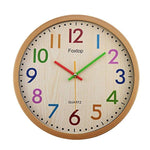 Foxtop Silent Non-Ticking Kids Wall Clock Large Decorative Colorful Battery Operated Clock for Living Room Bedroom School Classroom Child Gifts 12.5 Inch - Easy to Read