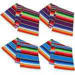 Aneco 4 Pack 14 by 84 Inch Mexican Table Runner Mexican Serape Blanket Cotton Colorful Fringe Table Runners for Mexican Party Wedding Kitchen Outdoor Decorations