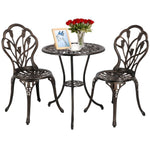 HOMEFUN Bistro Table Set, Outdoor Patio Set 3 Piece Table and Chairs, Tulip Carving and Weather Resistant (Antique Bronze)