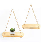 Knam Beautiful Wood Hanging Swing Rope Floating Shelves for Wall Decoration | Set of 2