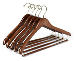 Quality Hangers Wooden Hangers Beautiful Sturdy Suit Coat Hangers with Locking Bar Gold Hooks (5 PACK)