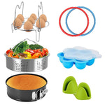 Pressure Cooker Accessories Set Steamer Basket, Egg Bites Mold, Egg Rack, Silicone Mini Oven Mitts, Springform Pan Fits for 6/8 Qt with 2 Pack Sealing Ring for 5 or 6 Quart IP Pot Models (8pcs)