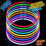 Glow Sticks Necklaces Party Pack - Bulk 100 Stick - Long Extra Bright Glow In The Dark Party Supplies - 22" Inch Necklaces Strong 6mm Thick - 9 Vibrant Neon Colors - Light Sticks for Kids - Mix