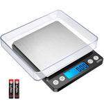 AMIR Digital Kitchen Scale, 500g/0.01g Mini Pocket Jewelry Scale, Cooking Food Scale with Backlit LCD Display, 2 Trays, 6 Units, Auto Off, Tare, PCS Function, Stainless Steel, Battery Included, Black