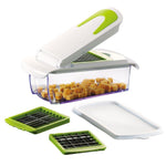 Vegetable and Fruit Chopper with 3 Stainless Steel Blades, Adjustable Slicer & Dicer With Storage Container and Non-Skid Base, by Tiabo