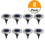 [8 Pack] Solar Ground Lights,Solar Garden Light,8 LED Garden Pathway Outdoor In-Ground Lights,Waterproof Stainless Steel Disk Flood Lights Dark Sensing Landscape Lighting for Lawn Yard Patio -White