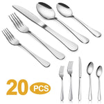 Silverware Set，MASSUGAR 20-Piece Silverware Flatware Cutlery Set, Stainless Steel Utensils Service for 4, Include Knife/Fork/Spoon, Mirror Polished (20-Piece)