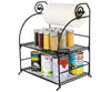 TQVAI 2 Tier Can Rack Spice Jar Storage Organizer with Kitchen Roll Holder, Black