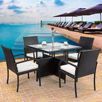 Tangkula 5 Piece Dining Set Patio Furniture Outdoor Garden Lawn Rattan Wicker Table and Chairs Set Conversation Chat Set with Tempered Glass Top Table (Square Table)