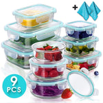 Glass Storage Containers with Lids (9 Pack) Send 2PCS Microfiber Cleaning Cloths Meal Prep Glass Food Storage Container Set Lunch Glass Boxes Masthome