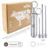 Meat Injector Kit - Marinade Injector Syringe for Food - 304 Stainless Steel Syringes, 6 Professional Needles, 4 Silicone O-Rings and 2 Cleaning Brushes - Recipe Book Pdf - BBQ Grill Kit