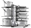 Pot Rack Organizer-Adjustable 8+ Pots and Pans Oragnizer, Kitchen Counter and Cabinet Pot Lid Holder with 3 DIY Methods (6 Hooks Included)
