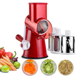 Vegetable Mandoline Chopper,Upintek 3-Blades Manual Vegetable Slicer,Efficient and Fast Vegetable Fruit Cutter Cheese Shredder, Speedy Rotary Drum Grater Slicer with Strong-Hold Suction Cup(Red)