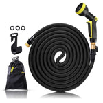 Brightsv Garden Hose 100 ft - All New Expandable Water Hose with Double Latex Core, 3/4" Solid Brass Fittings, Extra Strength Fabric - Flexible Expanding Hose with Metal 9 Function Spray Nozzle