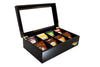 The Bamboo Leaf Wooden Tea Box Storage Chest, 8 Compartments w/Glass Window (Black)