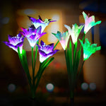 ATHLERIA Outdoor Solar Lights, 4 Pack Solar Garden Lights with 16 Bigger Lily Flowers, Waterproof 7 Color Changing Outdoor Lights - Bigger Solar Panel for Garden Patio Yard Pathway Decoration