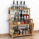Tribesigns 3-Tier Standing Spice Rack Kitchen Bathroom Countertop Storage Organizer with Knife Holder & Chopping Board Rack, Bamboo Spice Bottle Jars Rack Holder with Adjustable Shelf