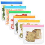 Reusable Sandwich Bags 6-Pack, JONYJ Leakproof Reusable Lunch Storage Bags, FDA Grade PEVA Kids Snack Bags, Extra Thick Ziplock Bags for Food Snacks, Make-up, Stationery, Travel Home Organization