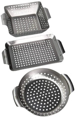 Yukon Glory 3-Piece Mini BBQ Grill Baskets Accessory Set with Cleaning Pads,for Grilling Vegetables, Chicken Pieces etc