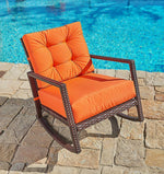 SUNCROWN Outdoor Furniture Vibrant Orange Patio Rocking Chair | All-Weather Wicker Seat with Thick, Washable Cushions | Backyard, Pool, Porch | Smooth Gliding Rocker with Improved Stability