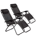 Idealchoiceproduct 2-Pack Zero Gravity Outdoor Lounge Chairs Black Patio Adjustable Folding Reclining Chairs with Removable Pillow