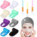 Spa Facial Headband Whaline Head Wrap Terry Cloth Headband 4 counts Stretch Towel with Magic Tape for Bath, Makeup and Sport (White)